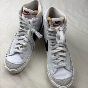 Nike White and Gray High-Tops with Black Swoosh